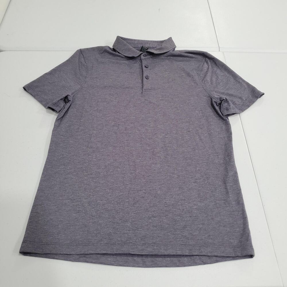 Lululemon Polo Shirt Mens Medium Gray Stretch Jersey Performance Short Sleeve